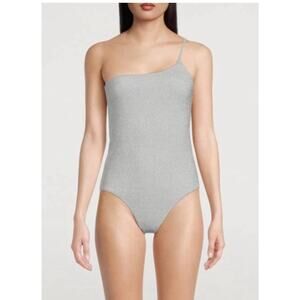 Good American Sparkle Swimsuit One Piece Silver NWT